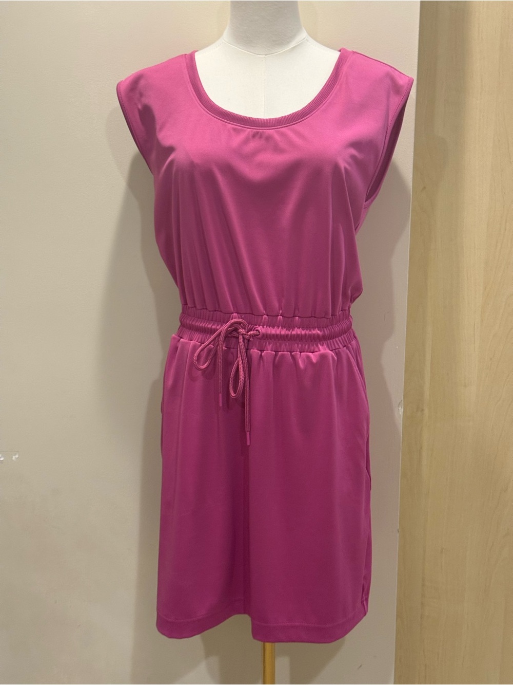 LOFT Fuchsia Sleeveless Drawstring Waist Shift Dress